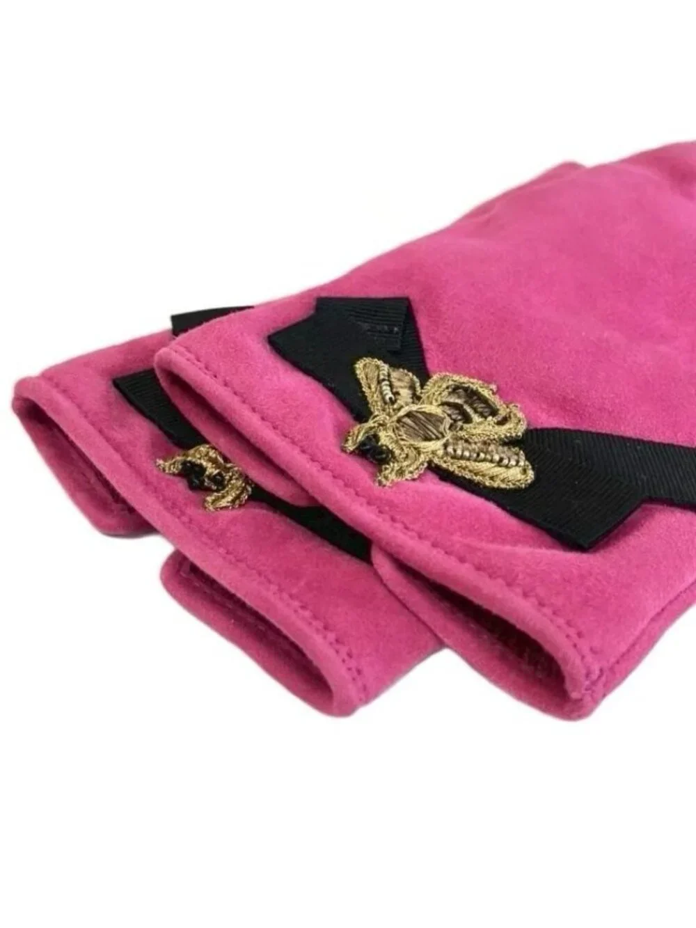 Gucci Gloves Suede Bee Ribbon S Pink